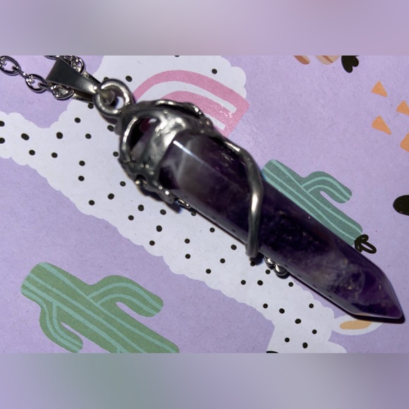 Amethyst Wrapped w/Silver Pendant & Necklace- Hand Made Mystical Healing Crystal - Picture 8 of 16